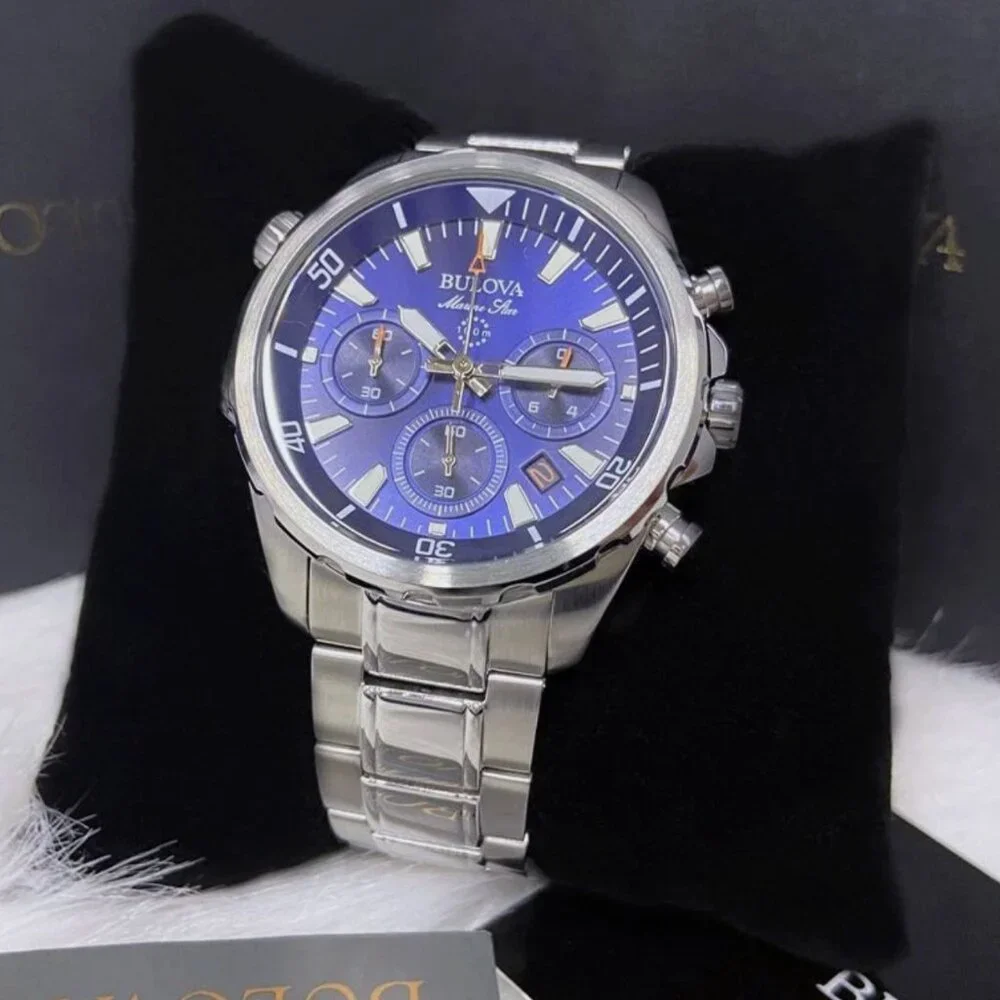 Men New Bulova 43mm Marine Star Stainless Steel Watch